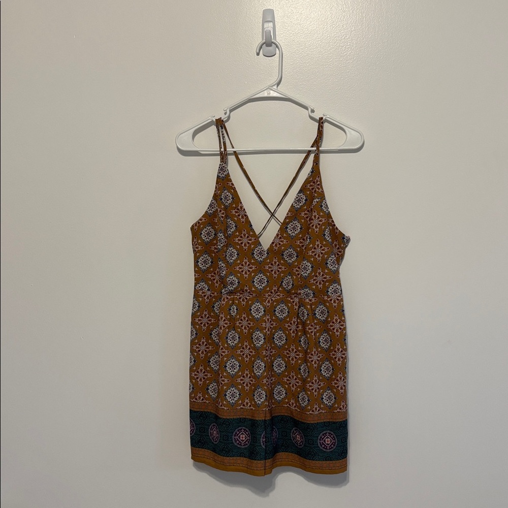 Forever 21 Mustard and Blue Floral and Paisley Romper